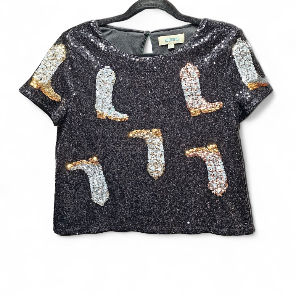 Sequin Embellished Black Crop Top